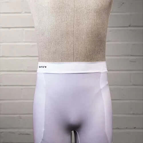 GeriHip Hip Protector Briefs in White displayed on a mannequin