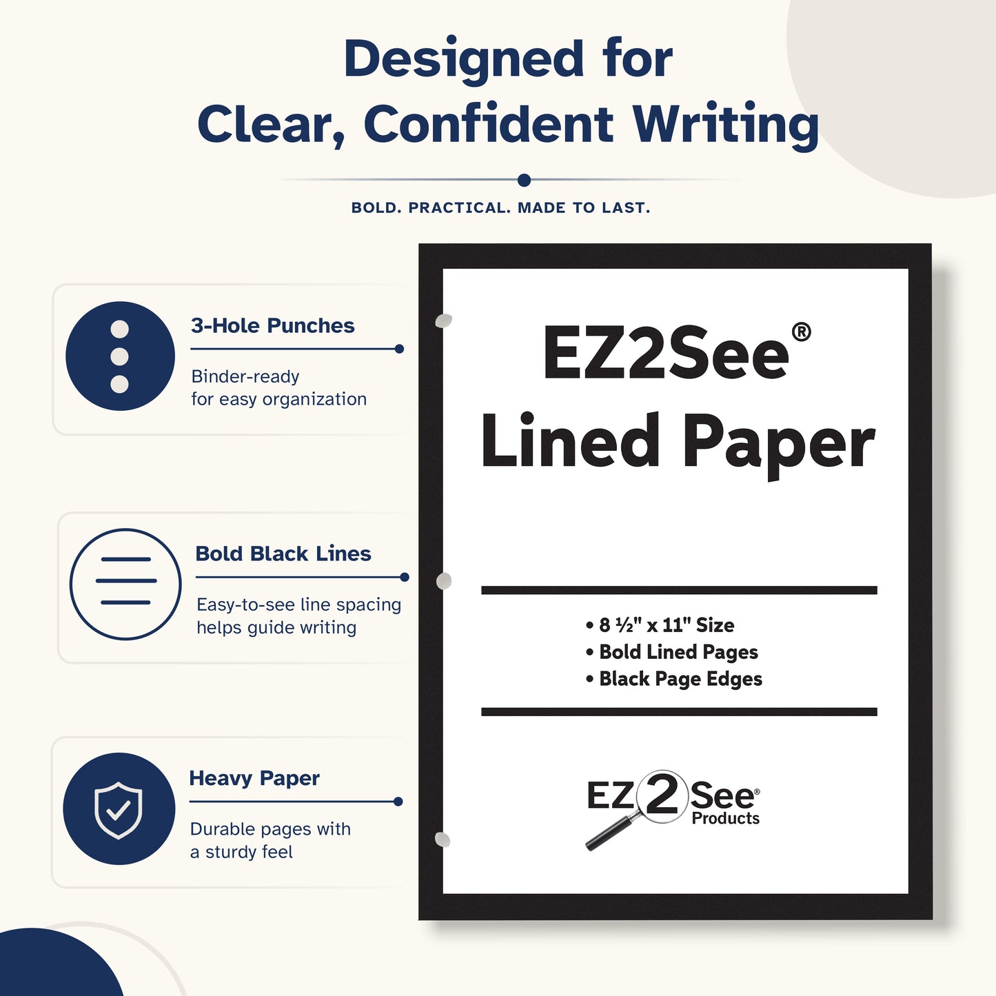 EZ2See® Lined Paper — Bold Line Writing Paper for Low Vision