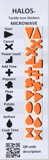 orange microwave tactile stickers on a white sheet