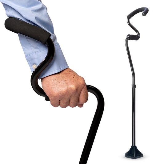 StrongArm Comfort Cane in Black — self-standing walking cane with forearm support