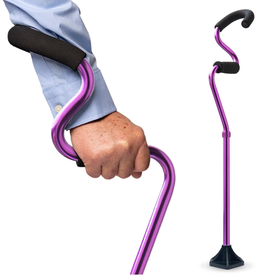 StrongArm Comfort Cane in Purple — self-standing walking cane with forearm support