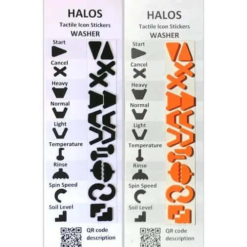 Halos Tactile Icon Stickers for Washing Machine in Black and Orange