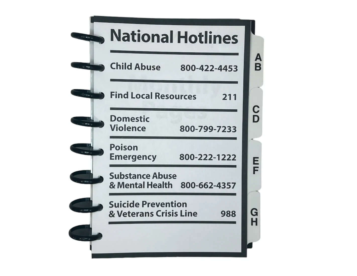 List of Emergency numbers in the EZ2See Organizer and Address Book
