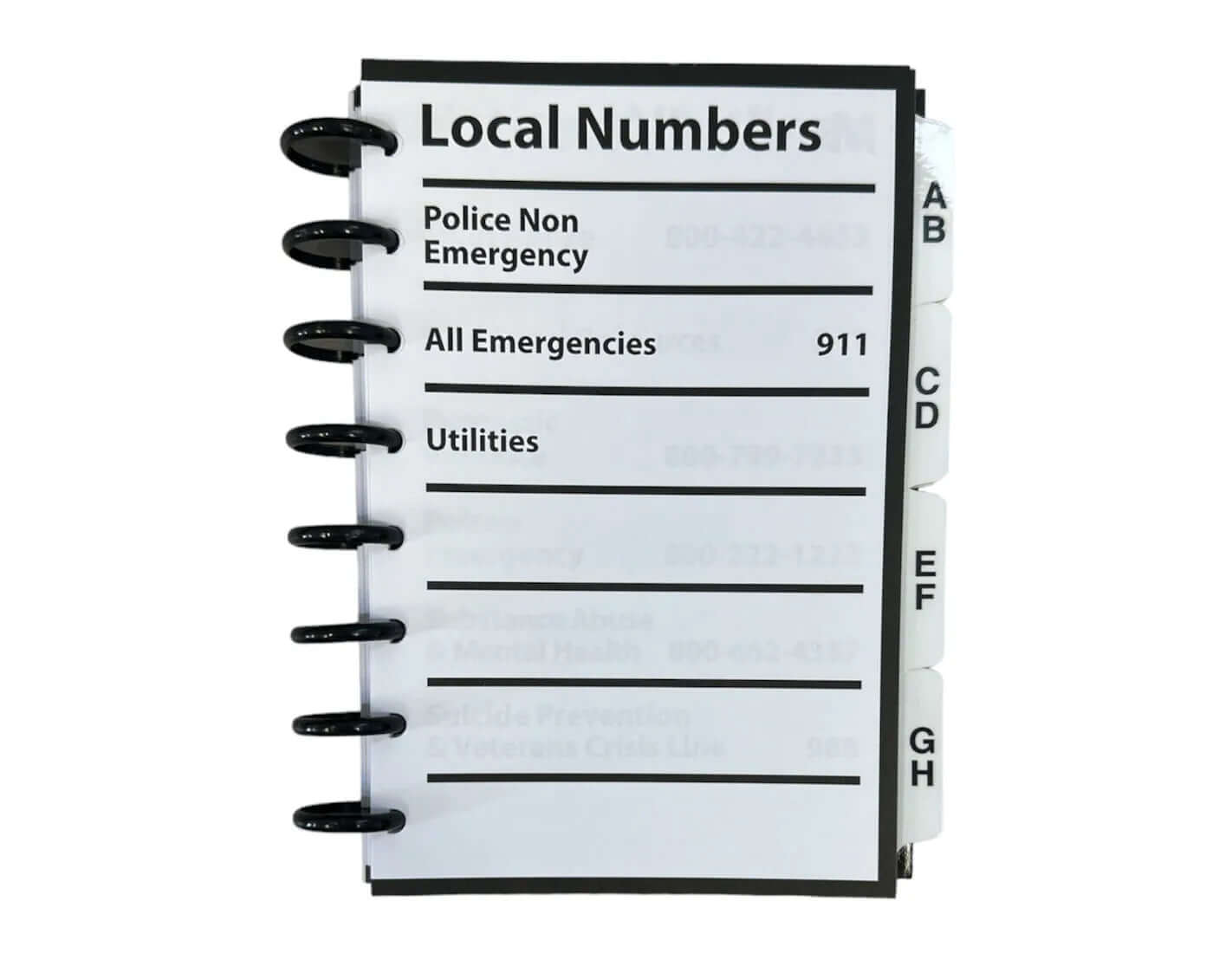 The front of the 2-sided local numbers page