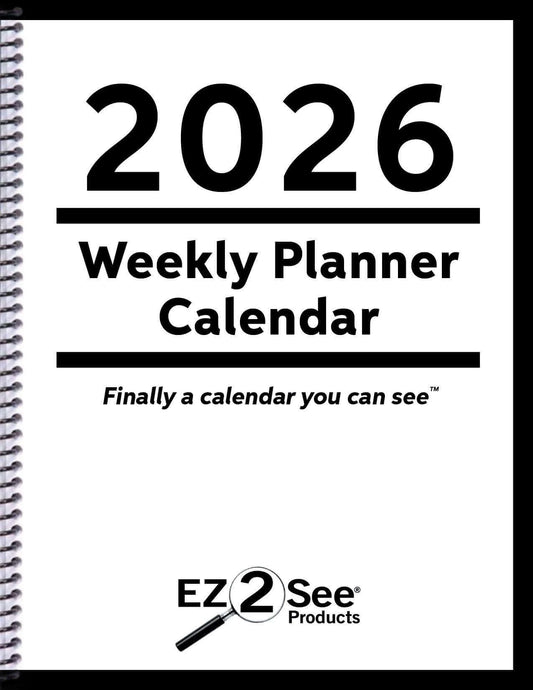 Prevent Products 2026 EZ2See large print weekly planner calendar with high-contrast black text and ample writing space.