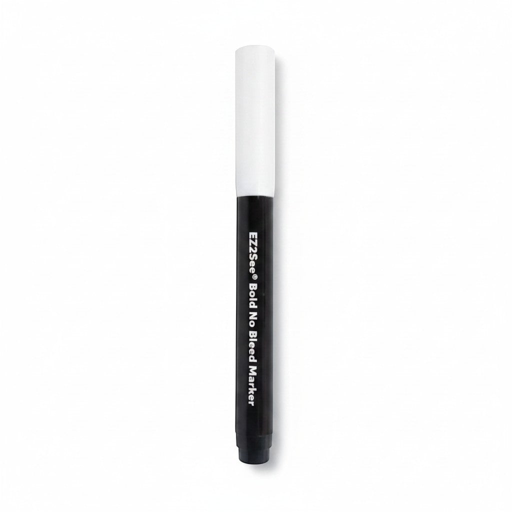 Prevent Products EZ2See Bold No Bleed Marker with black barrel and white cap, writes a bold black line without bleeding through paper.