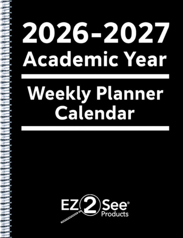 Prevent Products EZ2See 2026-2027 large print academic weekly planner calendar with high-contrast text and spiral binding.