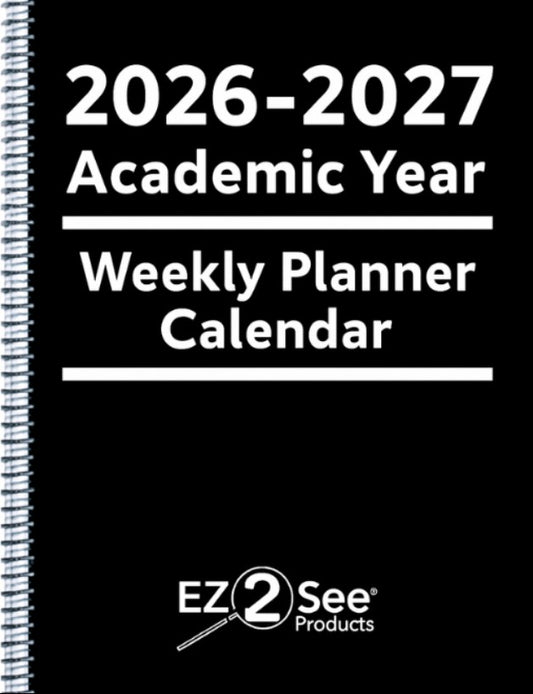 Prevent Products EZ2See 2026-2027 large print academic weekly planner calendar with high-contrast text and spiral binding.