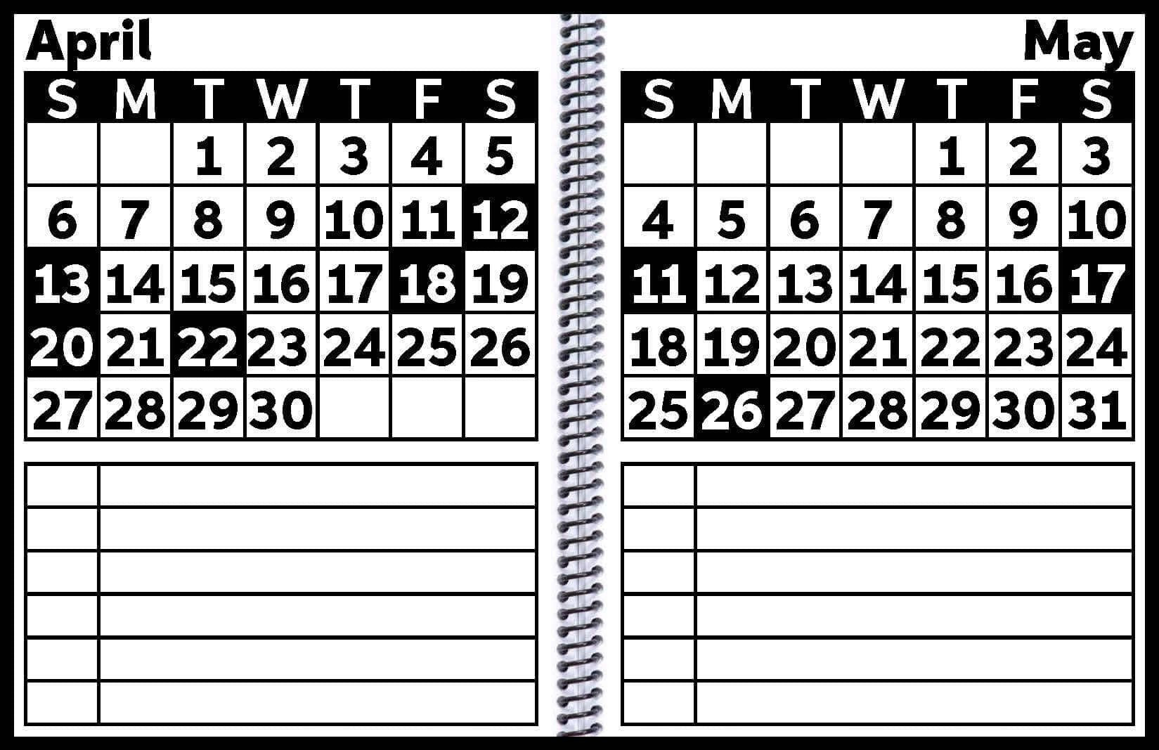 Prevent Products EZ2See large print academic planner showing April and May 2027 calendars with ample writing space and note sections.