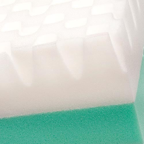 Prevent Products GeriHeel flotation device with white foam surface and green base layer for heel ulcer prevention.